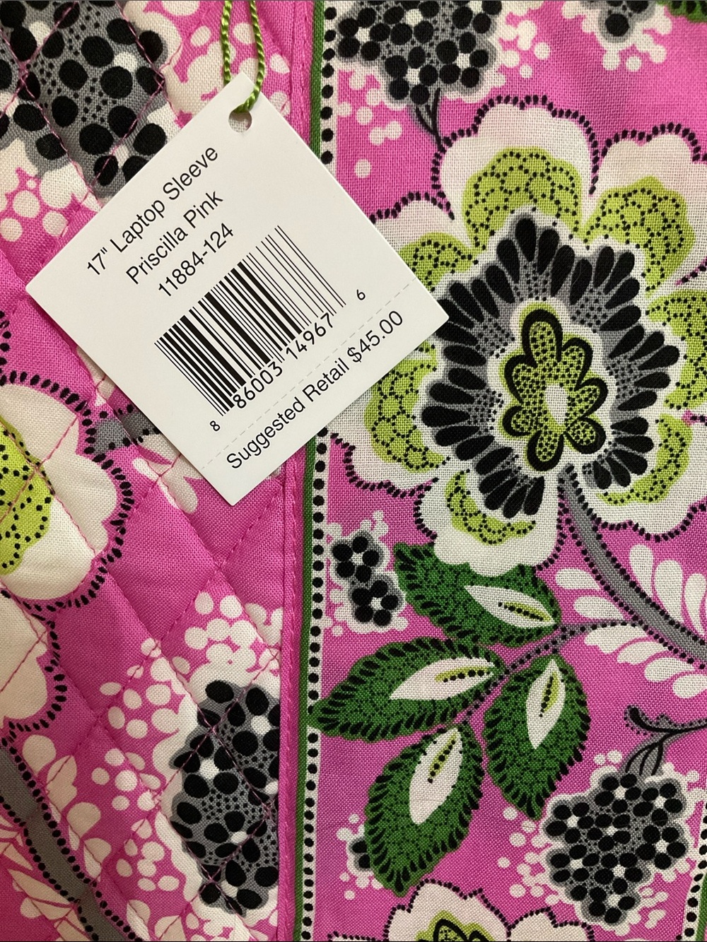 VERA BRADLEY 17” Laptop Sleeve Priscilla Pink - NEW Retired Print - Picture 3 of 4